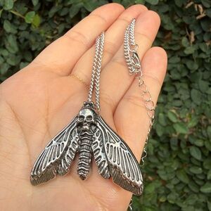 Silver Moth Pendant Necklace